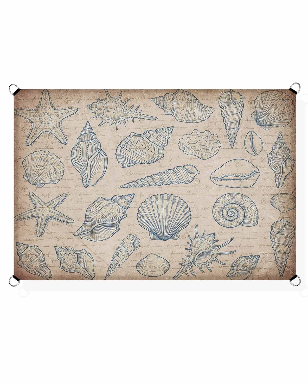 Blue Starfish Shells Conch Sun Shade Sail 8'X10' Coastal Vintage Paper ...