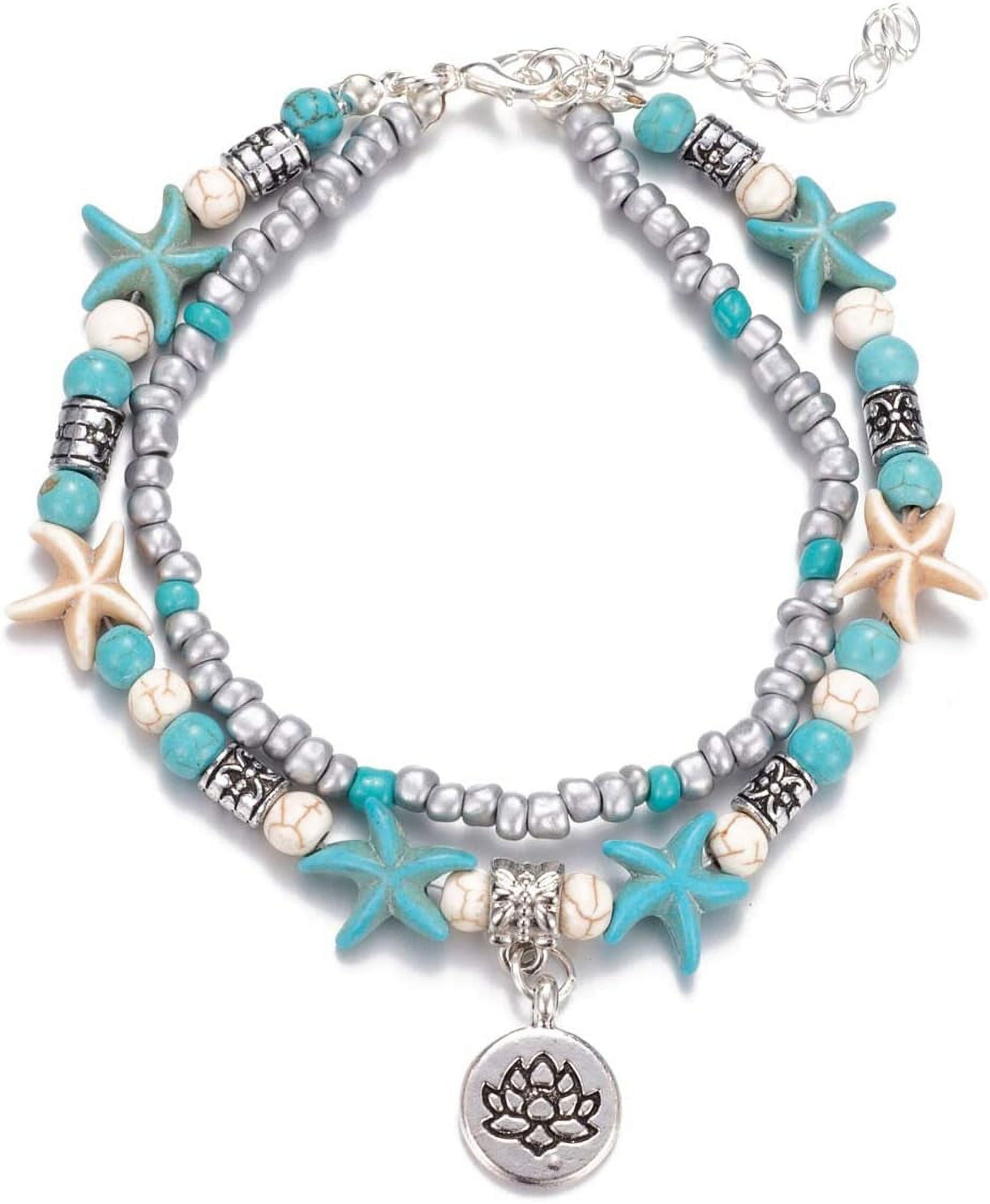Blue Starfish Turtle Anklet Multilayer Charm Beads Sea Handmade Boho Anklet Foot Jewelry For Women[o2959]