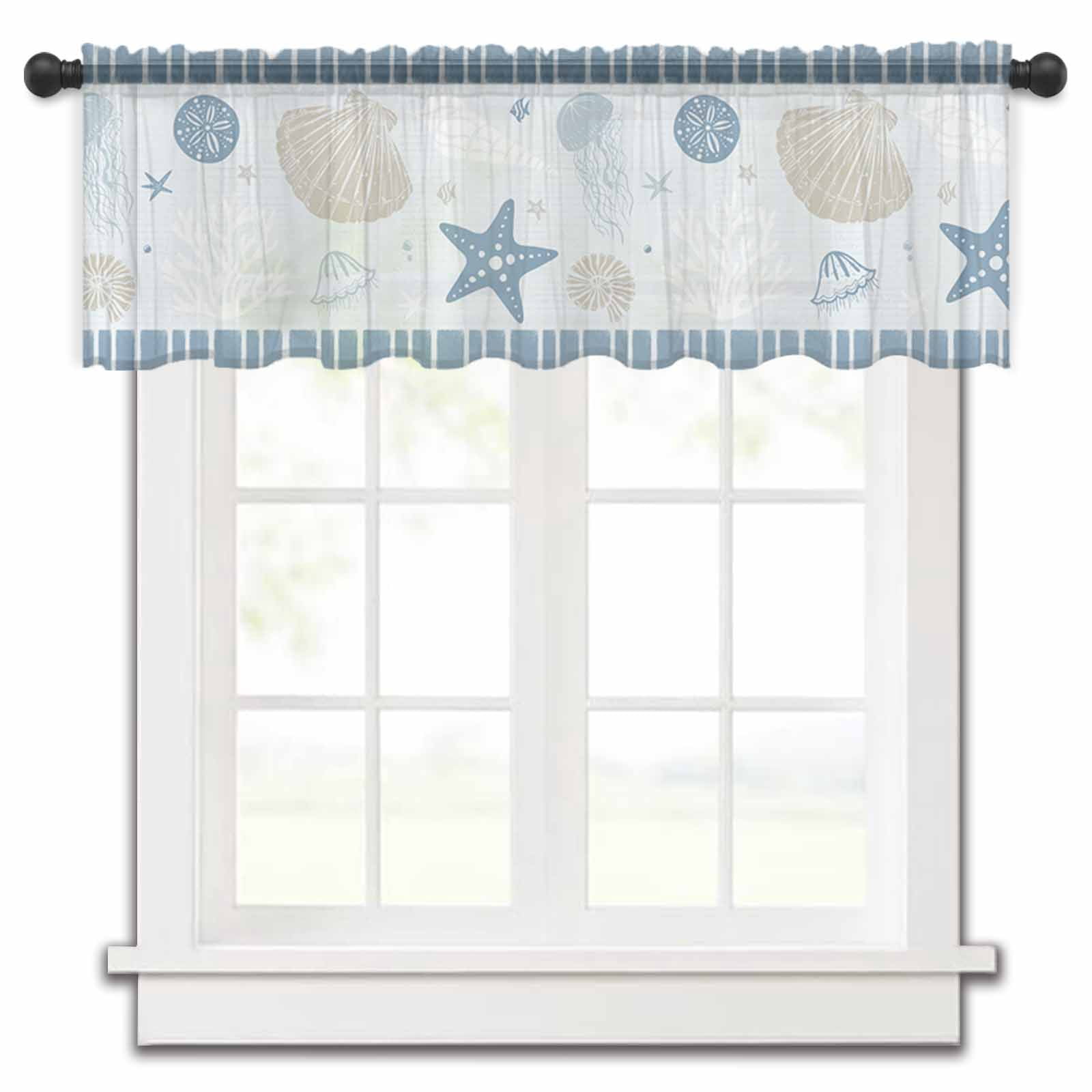 Blue Starfish Valance Curtains for Kitchen/Living Room/Bathroom/Bedroom ...