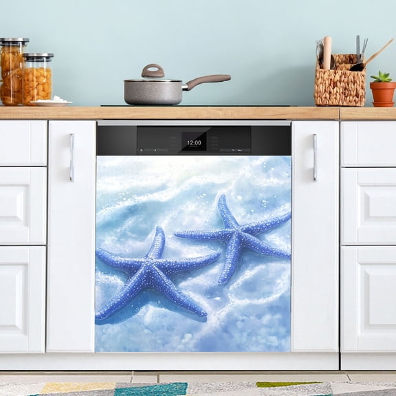 Blue Starfishes on Ocean Floor Dishwasher Magnet Refrigerator Magnetic Cover Washing Machine Magnet Sticker Kitchen Decor