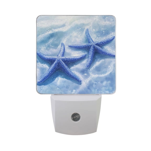 Blue Starfishes on Ocean Floor LED Night Light with Smart Sensor Plug Into Wall Dusk to Dawn 2 packs