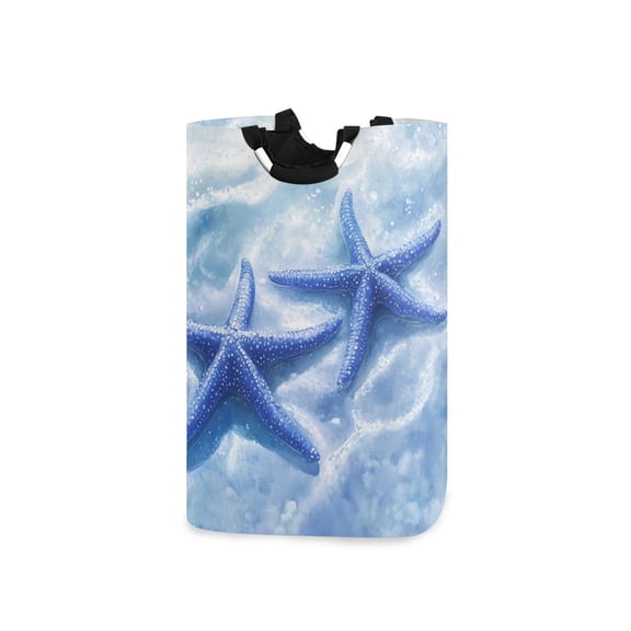 Blue Starfishes on Ocean Floor Laundry Basket with Handles Foldable Laundry Hamper Freestanding Washing Bin 50L