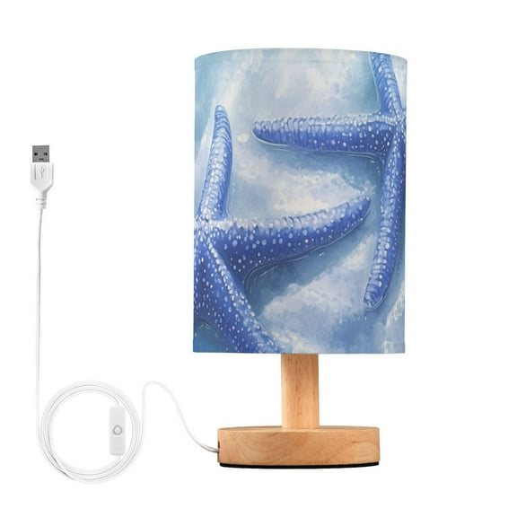 Blue Starfishes on Ocean Floor Table Lamp with USB Port LED Warm Light Lamp Night Light Home Decor