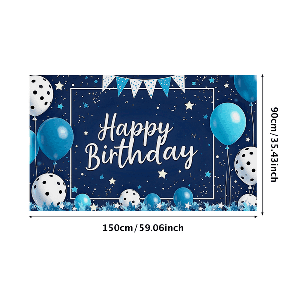 Blue Starry Background Happy Birthday Banner with Balloon Decorations Party Supplies Photography Props Birthday Party Decors Celebration Backdrop