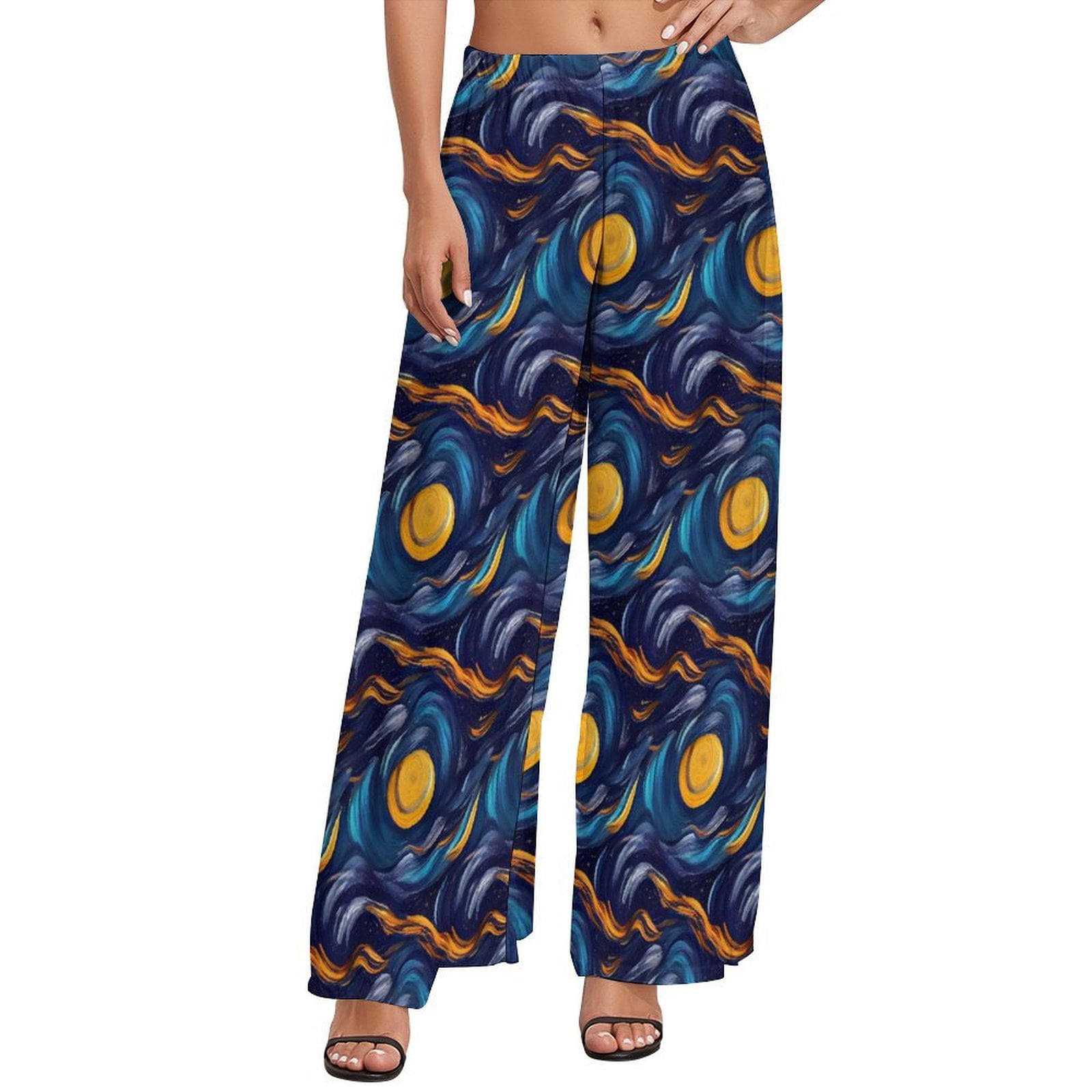 Blue Starry Night Straight Pants Funny Famous Painting Office Wide