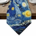 thumbnail image 1 of Blue Starry Night Table Runner Linen Burlap Table Runner 72 Inches Long Abstract Star Sky House Tree Oil Painting Dresser Scarves for Kitchen Island Coffee Dining Room Party Holiday Decor 14"x72", 1 of 8
