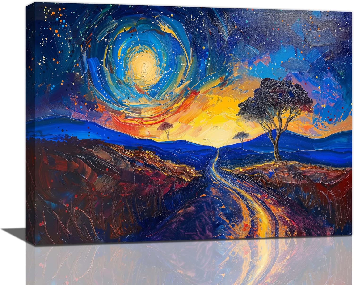 Blue Starry Night Wall Art Abstract Moon Landscape Picture Wall Decor ...