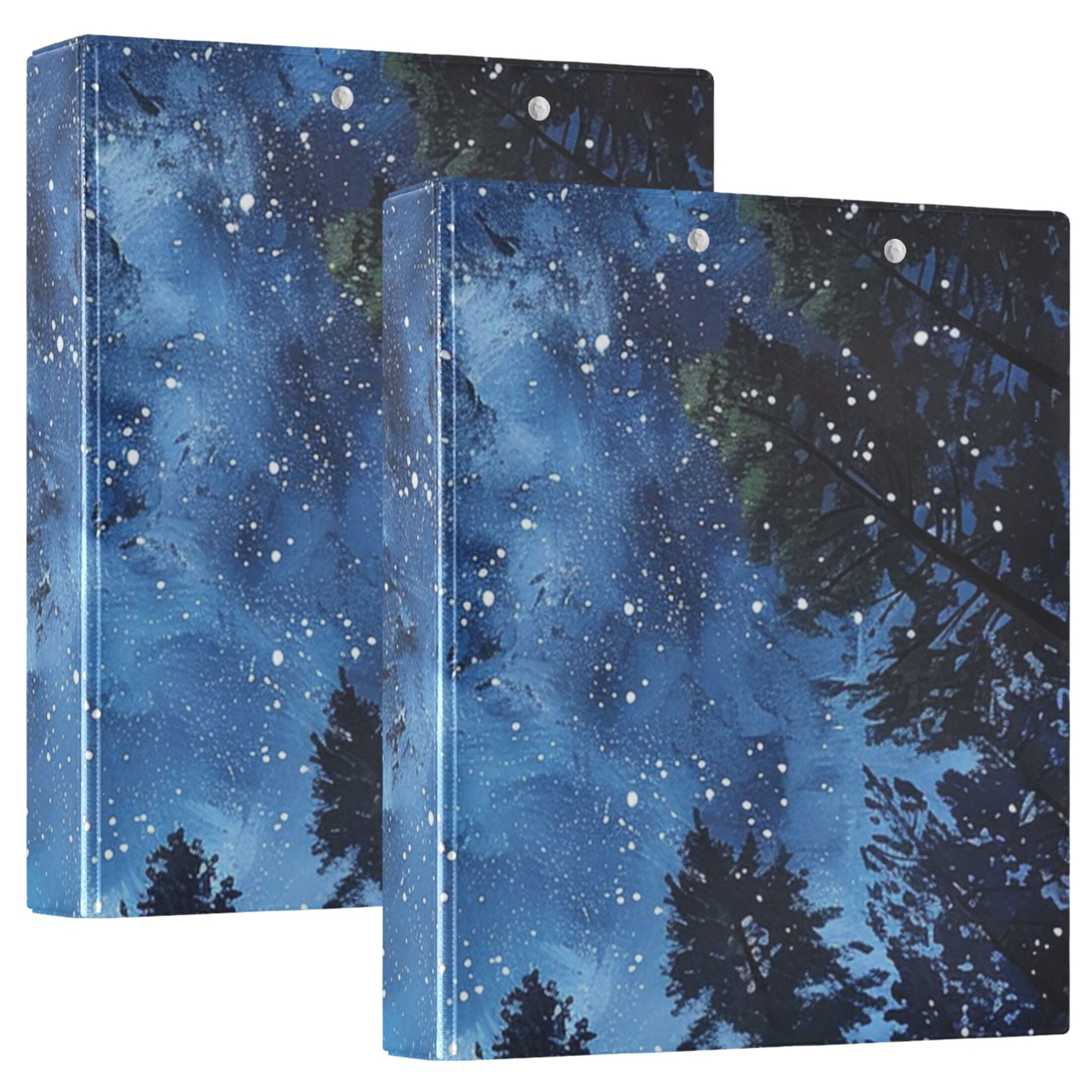 Blue Starry Sky 3 Ring Binders 1.5 inch Hardcover File Folders with Interior Pockets A4 Size Organizer for School Office Hospital