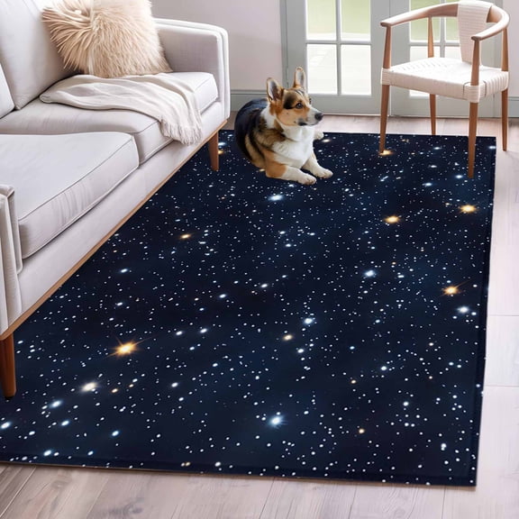 Blue Starry Sky Area Rug 3x5 FT, Non Slip Entryway Bedside Carpet, Universe Space Galaxy Night Star Washable Soft Floor Carpet Indoor Mat Non-Shedding Throw Rugs for Dorm Kitchen Home Office