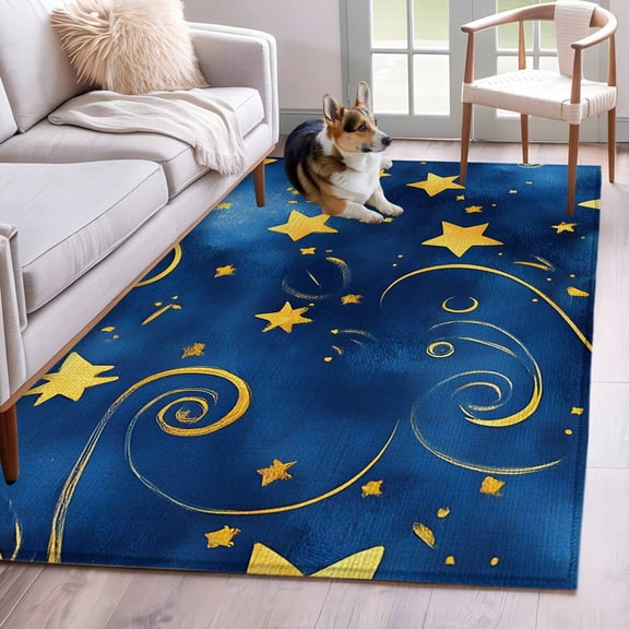 Blue Starry Sky Area Rugs 4x6 ft Star Galaxy Fantasy Romantic Washable Rug Non Slip Indoor Carpet Absorbent Floor Mat for Living Room Bedroom Dining Room