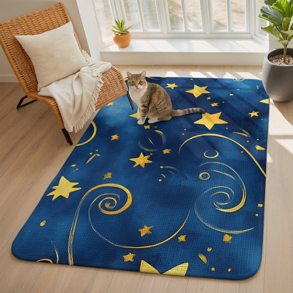 Blue Starry Sky Area Rugs for Living Room 5x6, Star Galaxy Fantasy Romantic Washable Area Rug with Non Slip Backing, Stain Resist Linen Carpet for Bedroom, Dining Room, Entryway, Entrance