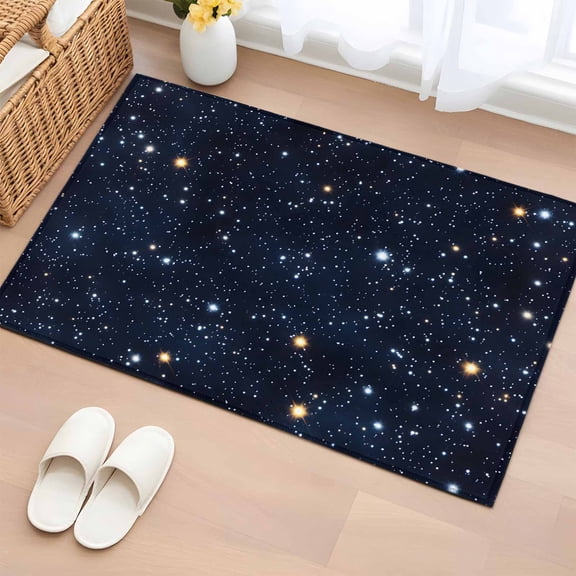 Blue Starry Sky Bathroom Rug Washable 2x3 Entryway Rug Non Slip Universe Space Galaxy Night Star Front Door Mat Low Pile Indoor Doormat Throw Floor Carpet for Kitchen Bedroom Entrance