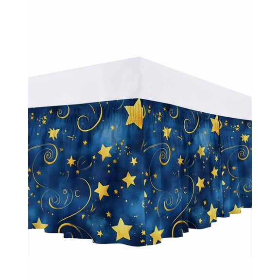 Blue Starry Sky Bed Skirt Star Galaxy Fantasy Romantic Bed Skirts California King Size 18 Inch Drop, Wrap Around Dust Ruffle Bedskirt with Adjustable Elastic Belt for Queen Size Beds