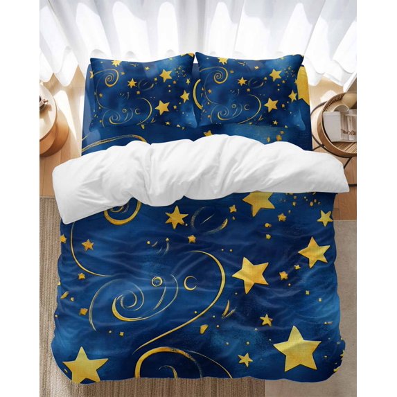 Blue Starry Sky Bedding Duvet Cover Set Twin Size 4 Pieces Star Galaxy Fantasy Romantic Bedding Set with Zipper Closure, 1 Comforter Cover 68x86 Inches 1 Flat Sheet & 2 Pillow Cases