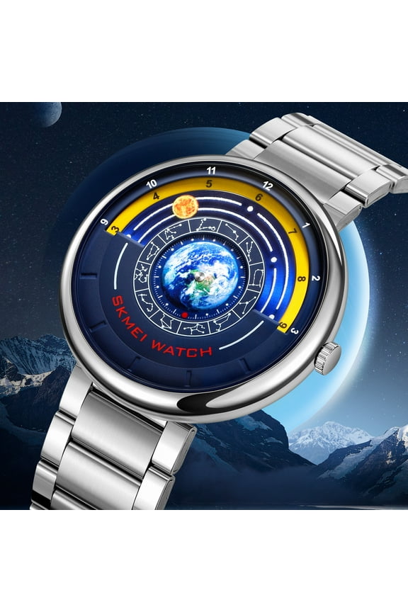 Blue Starry Sky Dial Watch for Men - Creative Digital World Time Piece, Water Resistant Quartz Fashion Statement Watch