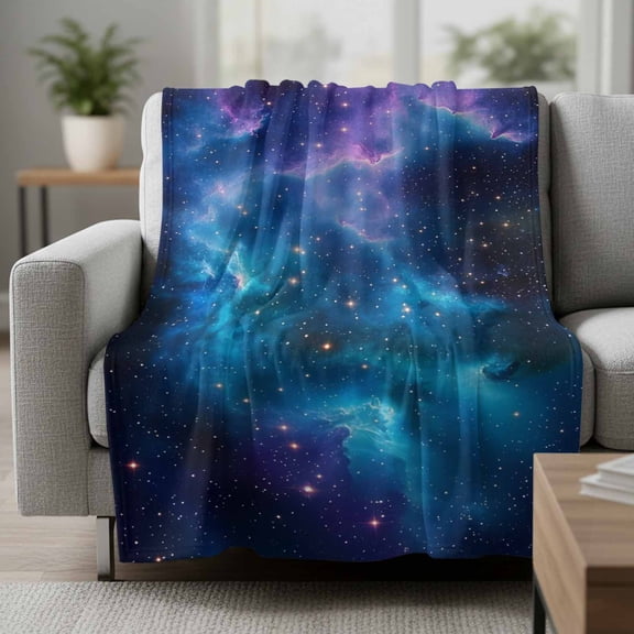 Blue Starry Sky Fleece Throw Blanket Purple Teal Universe Shinny Stars Romantic Ultra Soft Fuzzy Cozy Flannel Throw Blanket for Couch Sofa Bed Car Travel, Ideal Gifts 30x40 Inches