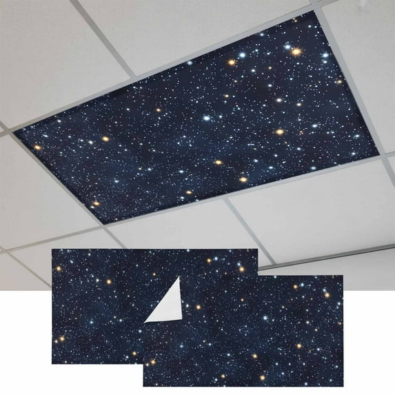 Blue Starry Sky Fluorescent Light Covers, Universe Space Galaxy Night Star Magnetic Light Covers for Ceiling Lights, Fluorescent Ceiling Shade Filters for Classroom Bedroom Office 4x2Ft x 2PCS