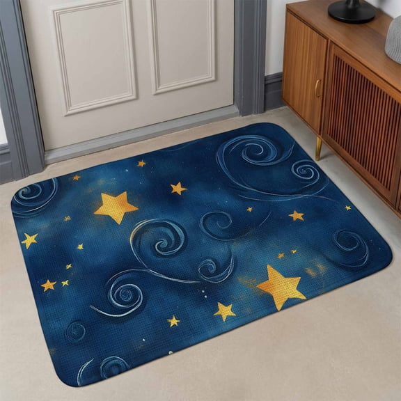 Blue Starry Sky Front Door Mat Indoor Entrance, Star Galaxy Fantasy Absorbent Dirt Resist Welcome Mats Non-Slip Low-Profile Doormat Washable Entry Rug Indoor Outdoor 17x30 Inch