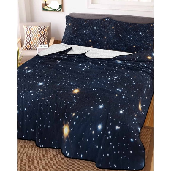 Blue Starry Sky Full Size Down Alternative Comforter, Lightweight Comforter Quilt Bedding Set with Pillow Shams Universe Space Galaxy Night Star All Seasons Bed Comforter Duvet Insert 78"x90"