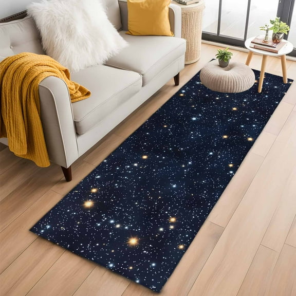 Blue Starry Sky Kitchen Runner Rug 2x6 Washable Runners for Hallway Non Slip Universe Space Galaxy Night Star Large Area Rug Indoor Floor Carpet for Bathroom Laundry Entryway Bedroom Living Room