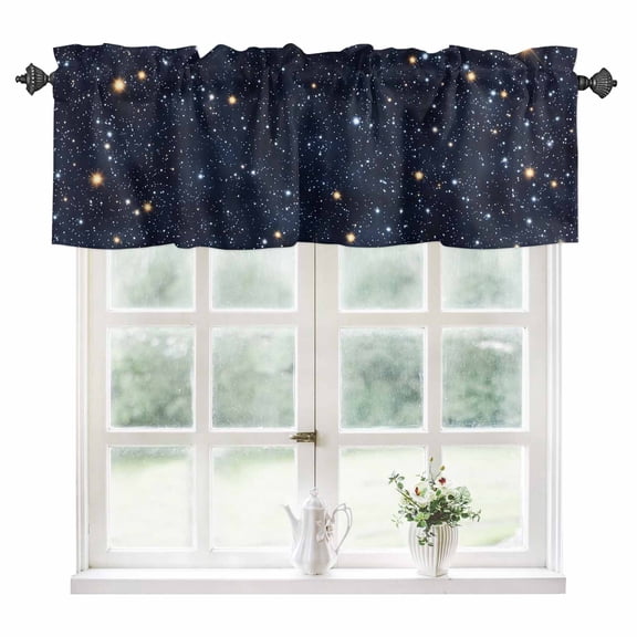 Blue Starry Sky Kitchen Valances for Windows 42x12 Inch Kitchen Curtains Valances Rod Pocket Universe Space Galaxy Night Star Bathroom Window Valances for Window Treatment Decor