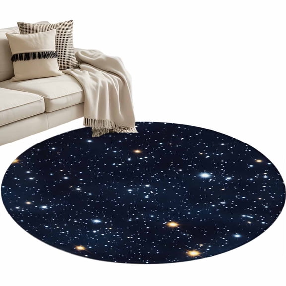 Blue Starry Sky Large Area Rugs for Bedroom Living Room, Soft Non Slip Carpet Bedside Rug, Universe Space Galaxy Night Star Round Floor Cover Kitchen Accent Rug 3' for Dining Room/Office