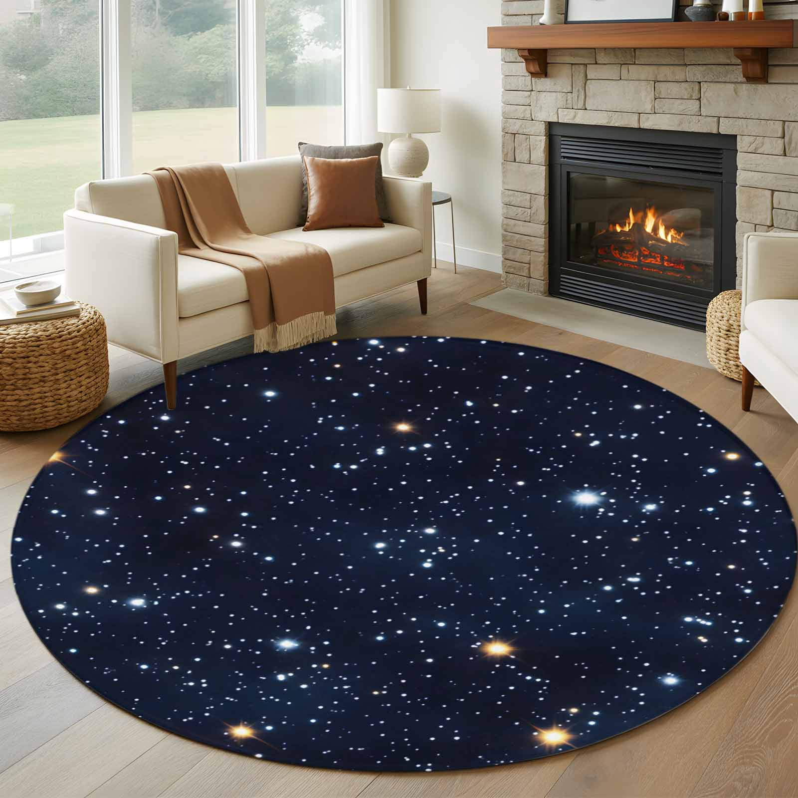 Universe Rug Blue Starry Sky Large Round Rug 8 FT, Non Slip Living Room Area Carpet ...