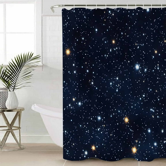 Blue Starry Sky Long Shower Curtain Set, Waterproof Shower Curtains for Bathroom, Universe Space Galaxy Night Star Washable Fabric Cloth Bath Curtain for Bathtub Decoration with Hooks 72x84 Inches