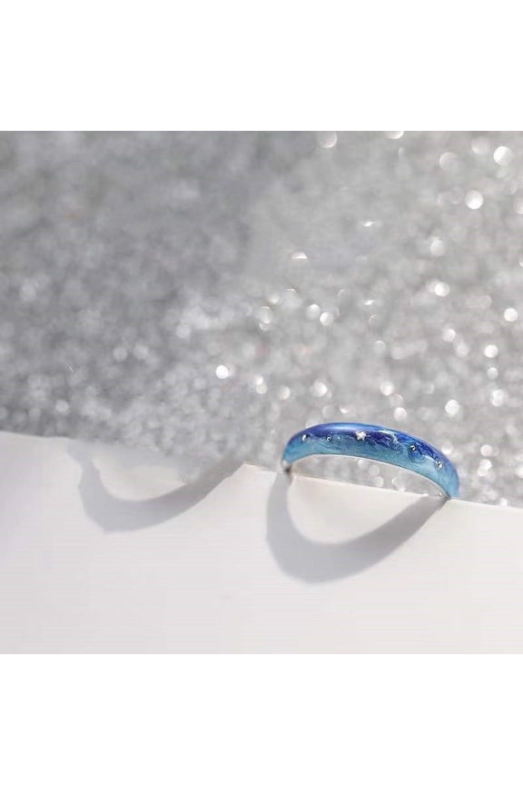 Blue Starry Sky Lovers Rings For Men And Women