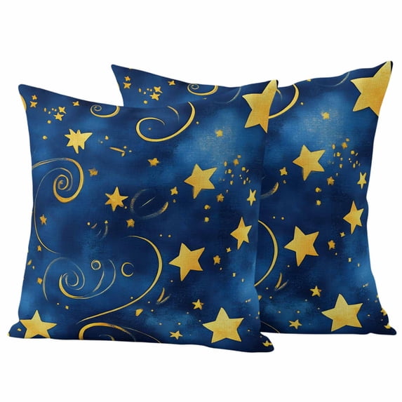 Blue Starry Sky Outdoor Waterproof Pillow Covers, Yellow Star Abstract Art Decorative Square Throw Pillowcase Sofa Cushion Sham for Patio/Couch/Chair, 20"x20" 2 Pack