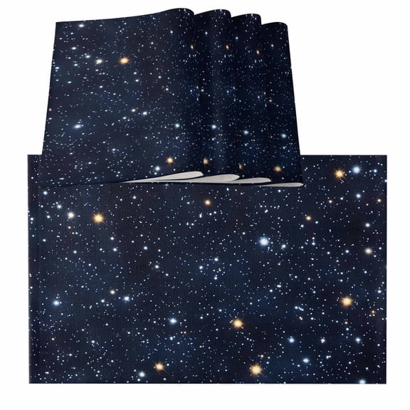 Blue Starry Sky Placemats for Dinning Table Set of 6, Universe Space Galaxy Night Star Burlap Kitchen Place Mats Waterproof Cloth Table Mats, Indoor Outdoor Placemats Easy Clean Dinner Decor