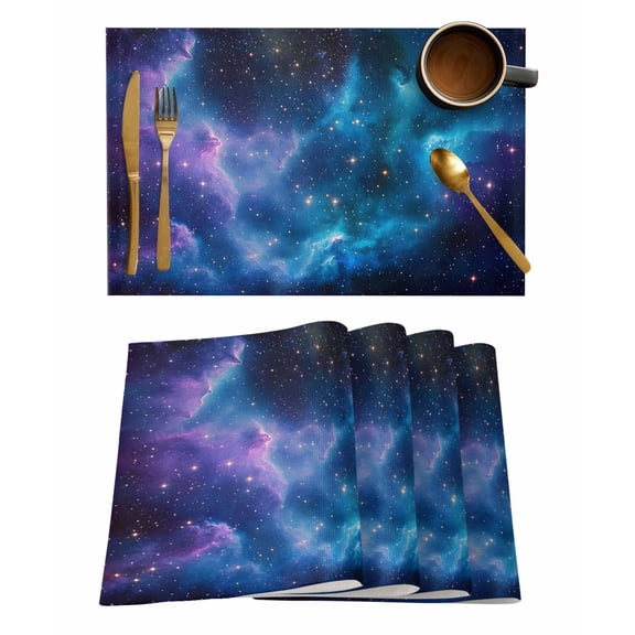 Blue Starry Sky Placemats Set of 1 Purple Teal Universe Shinny Stars Romantic Heat Insulation Washable Place Mats, Rustic Non-Slip Table Mats for Dining Table Party Kitchen Decor,13x19 Inch