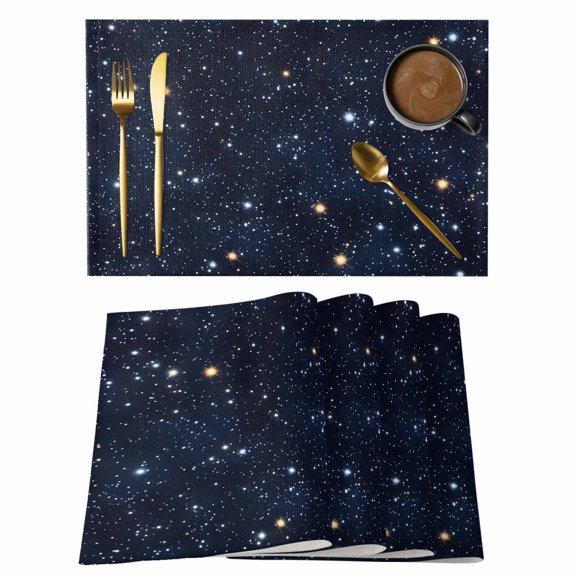 Blue Starry Sky Placemats Set of 2, Cotton Linen Fabric Place Mats, Universe Space Galaxy Night Star Washable Decorative Table Mats Protector for Home Kitchen Dining Wedding Party Coffee Tables