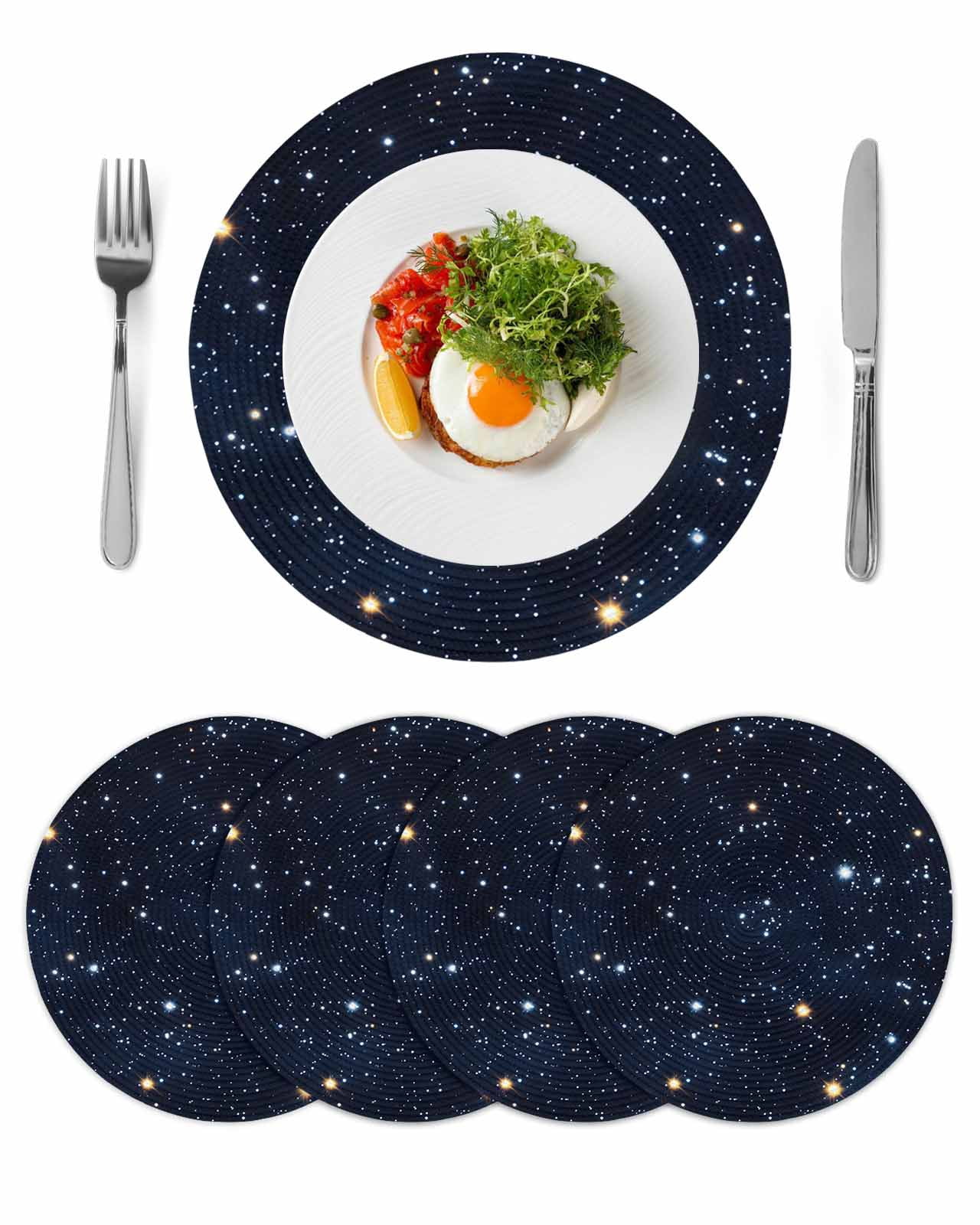 Blue Starry Sky Round 15 Inch Placemats Set of 4, Universe Space Galaxy ...