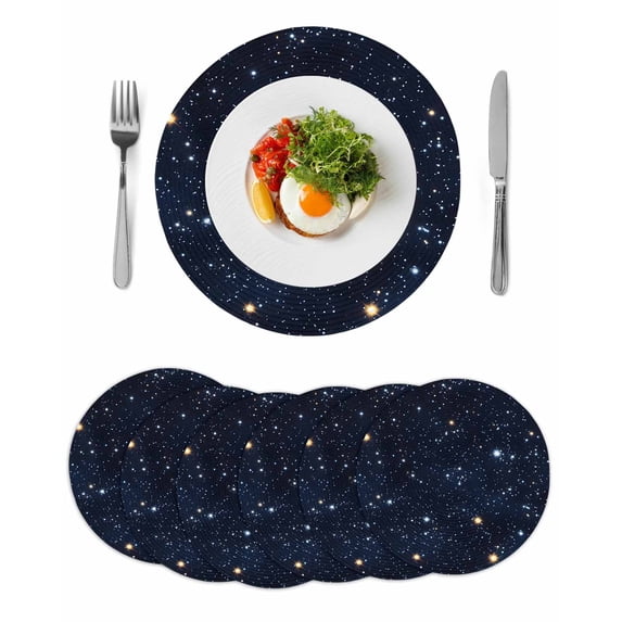 Blue Starry Sky Round 15 Inch Placemats Set of 6, Universe Space Galaxy Night Star HeatResistant Non Slip Place Mats for Dining Table, Wipeable Braided Kitchen Table Mats for Housewarming