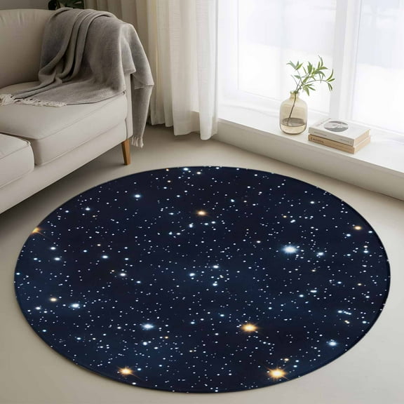 Blue Starry Sky Round Rug 3ft Washable Circle Entryway Rugs Non Slip Universe Space Galaxy Night Star Area Rug Indoor Floor Carpet for Bedroom Kitchen Living Room Home Office Dining Room Nursery