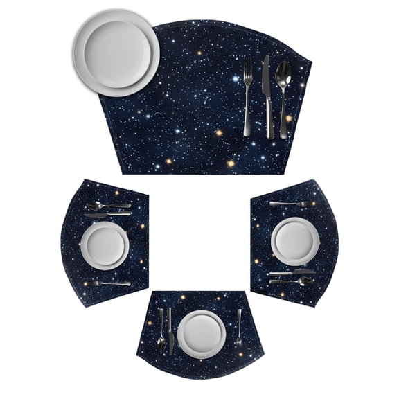Blue Starry Sky Round Table Placemats Set of 6 Wedge Placemats, Universe Space Galaxy Night Star Place Mats for Dining Table Set Washable Mats Kitchen Decor for Indoor Outdoor Wipe Clean
