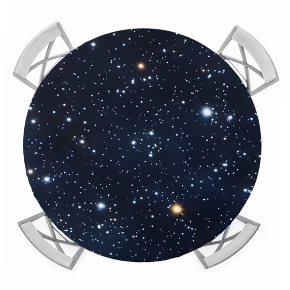 Blue Starry Sky Round Tablecloth for 55-60 Inch Tables, Fitted Table Cover with Elastic Edge, Universe Space Galaxy Night Star Waterproof Outdoor Table Cloth Protector for Patio Garden Dinner Picnic