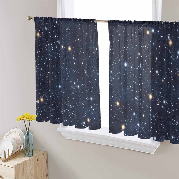 Blue Starry Sky Sheer Curtains 54 Inches Length 2 Panels Set, Window Sheer Curtains for Living Room/Bedroom, Universe Space Galaxy Night Star Light Filtering Rod Pocket Curtain 52'' x 54'' x 2