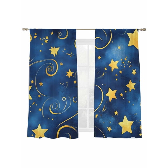 Blue Starry Sky Sheer Curtains 63 Inch Long 2 Panels, Star Galaxy Fantasy Romantic Light Filtering Rod Pocket Semi Sheer Curtains, Sheer Voile Drapes for Living Room Bedroom, 52"x63"