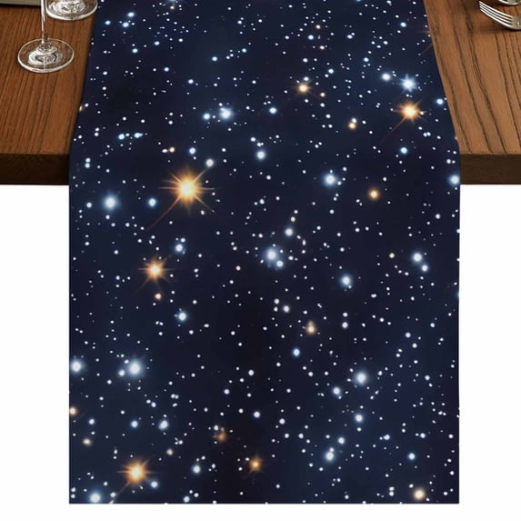 Blue Starry Sky Short Table Runner 36 Inches Long,Universe Space Galaxy Night Star Cotton Linen Table Runners Dresser Scarves,Fabric Tabletop Scarf Furniture Cover for Home Dinner Party Decor 13"x36"
