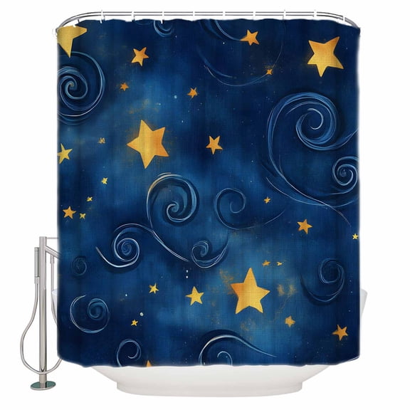 Blue Starry Sky Shower Curtain, 36" x 72", Star Galaxy Fantasy Waterproof Bathroom Curtain Washable Shower Curtain Set with 12 Hooks