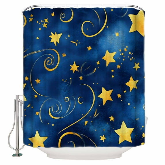 Blue Starry Sky Shower Curtain, 72" x 72", Star Galaxy Fantasy Romantic Waterproof Bathroom Curtain Washable Shower Curtain Set with 12 Hooks