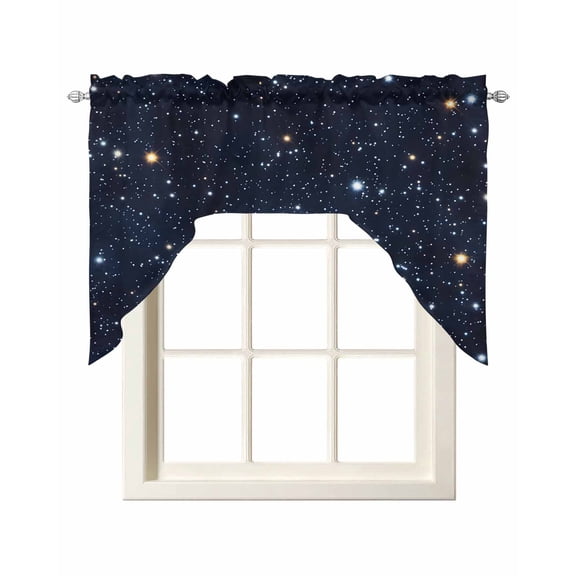 Blue Starry Sky Swag Curtains for Kitchen Universe Space Galaxy Night Star Valances for Windows Rod Pocket Small Window Treatment Short Topper for Cafe Bedroom Bathroom Living Room Decor 56x36 Inch