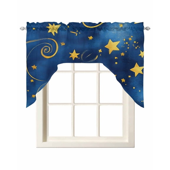 Blue Starry Sky Swag Curtains for Kitchen Yellow Star Abstract Art Valances for Windows Rod Pocket Small Window Treatment Short Topper for Cafe Bedroom Bathroom Living Room Decor 56x36 Inch