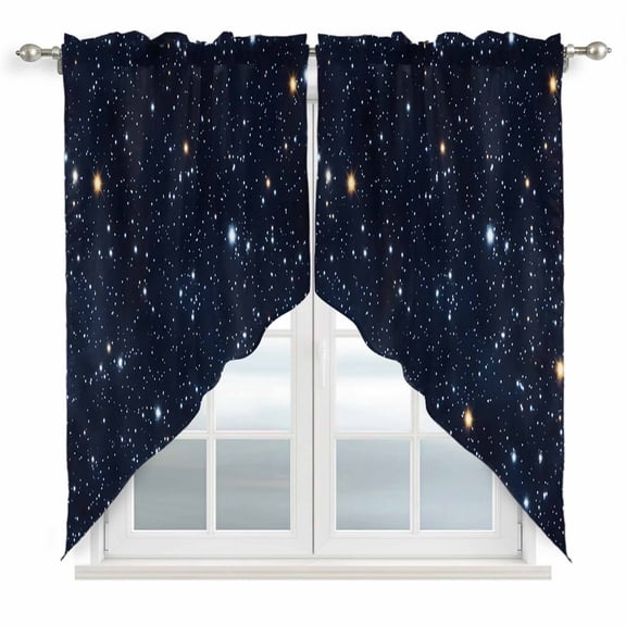 Blue Starry Sky Swag Curtains Universe Space Galaxy Night Star Swag Valances for Kitchen Windows, Window Treatment Topper Curtains for Living Room Bedroom Bathroom, 36" W x 36" L