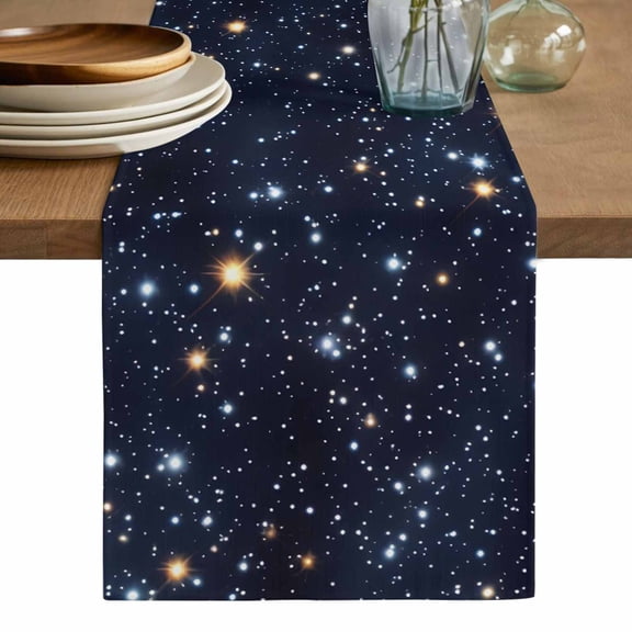 Blue Starry Sky Table Runner, Universe Space Galaxy Night Star Washable Cotton Linen Table Runners 60 Inches Long, Dresser Scarf Runner for Coffee/TV Stands/Kitchen/Cabinets 13''x60''