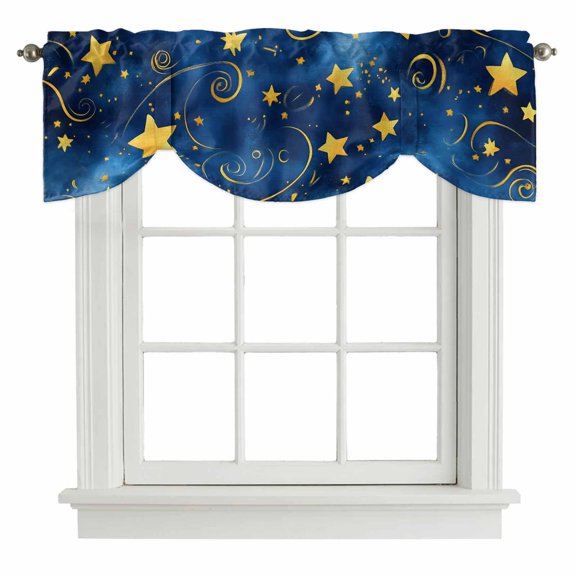 Blue Starry Sky Tie Up Valance for Windows Star Galaxy Fantasy Romantic Adjustable Curtain Valance Rod Pocket Balloon Shade Window Treatment for Kitchen Living Room Bedroom 42x12inch