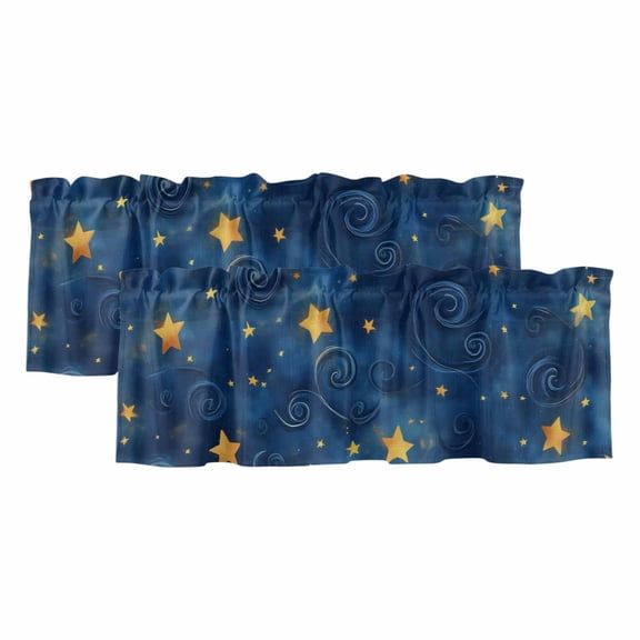 Blue Starry Sky Valances for Windows 2 Panels Star Galaxy Fantasy Rod Pocket Kitchen Curtain Valance Small Window Treatment for Living Room Bathroom Bedroom Over Sink 42x12 Inch