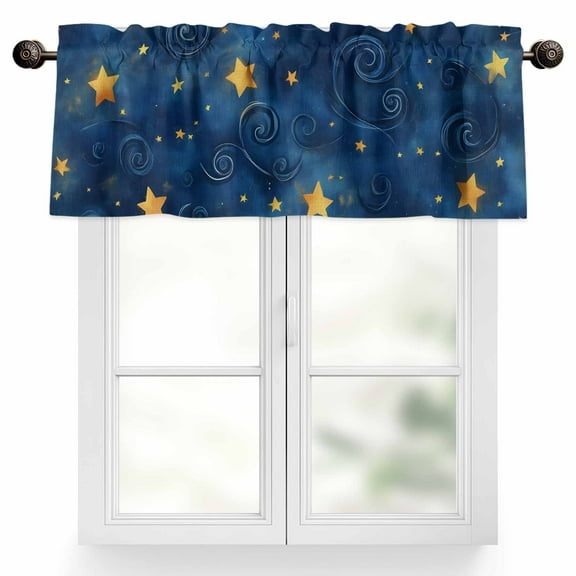 Blue Starry Sky Valances for Windows, 42 x 12in, Star Galaxy Fantasy Rod Pocket Kitchen Valance Curtain Light Filtering Window Treatments for Living Room Bedroom, 1 Panel